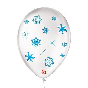 Balão de Festa Decorado Floco de Neve - Branco Cintilante 9" 23cm - 25 Unidades - Balões São Roque - Rizzo