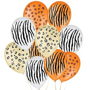 Balão de Festa Decorado Safari - Sortido 9" 23cm - 25 Unidades - Balões São Roque - Rizzo