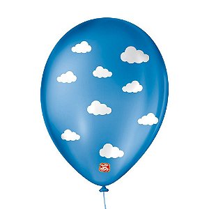 Balão de Festa Decorado Nuvenzinhas - Azul Cobalto e Branco 9" 23cm - 25 Unidades - Balões São Roque - Rizzo