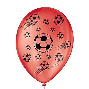 Balão de Festa Decorado Futebol - Vermelho e Preto 9" 23cm - 25 Unidades - Balões São Roque - Rizzo