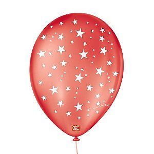 Balão de Festa Decorado Estrela - Vermelho 9" 23cm - 25 Unidades - Balões São Roque - Rizzo