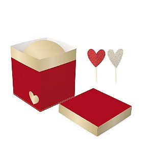 Caixa "Pop Me" Romântico Vermelho e Dourado - 1 unidade - Cromus - Rizzo