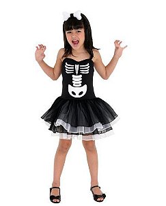 Fantasia Halloween Bruxa Esqueleto Kids M - 1 Unidade - Sula - Rizzo