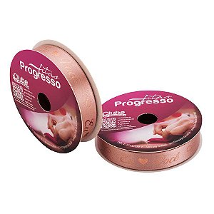 Fita em Cetim "Eu Amo Você" Rose Gold - Cor 421 - 10 m x 15 mm - 1 unidade - Fitas Progresso - Rizzo