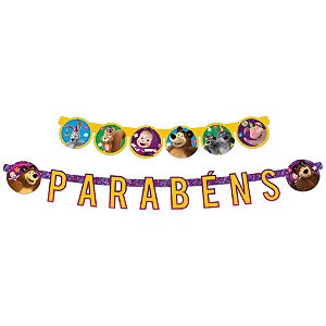 Faixa Parabéns Masha e o Urso Clássica - 1 Unidade - Regina Festas - Rizzo Confeitaria