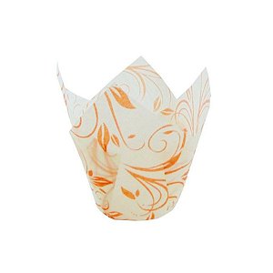 Forma Tulipa Forneáveis Branco e Laranja - 25 Unidades - Ecopack - Rizzo Confeitaria