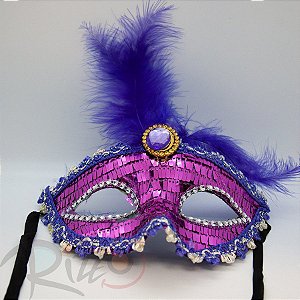 Máscara de Carnaval Bordada Luxo Mod:198 - Roxo - 01 unidade - Rizzo