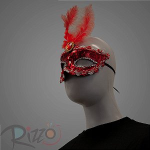 Máscara de Carnaval Bordada Luxo Mod:198 - Vermelho - 01 unidade - Rizzo Confeitaria