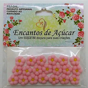 Confeito de Açúcar p/ Acabamento - Flor Meia Bola Rosa Bebe Miolo Amarelo - Tamanho P - 1 unidade - 20 Peças - Rizzo