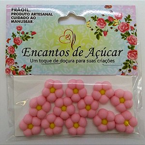 Confeito de Açúcar p/ Acabamento - Flor Meia Bola Rosa Bebe Miolo Amarelo - Tamanho G - 1 unidade - 12 Peças - Rizzo