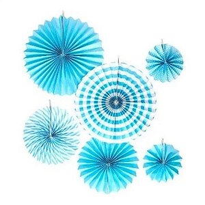 Enfeite Decorativo Leque Liso - Azul - 06 Unidades - Art Lille - Rizzo Confeitaria