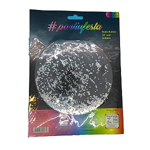 Balão Bubble Transparente com Confete Hexagonal - Prata - 18" 45cm - 01 Unidade - Partiufesta - Rizzo Confeitaria