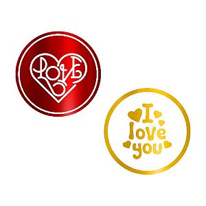 Adesivo - "Love / I Love You" - Ref.2094 - Dourado/Vemelho Metalizado - 50 unidades - Stickr - Rizzo Confeitaria