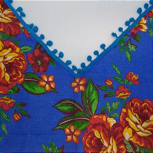 Trilho de Mesa Chita Azul Escuro - Flor Vermelha - 1 unidade - Rizzo Confeitaria