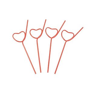 Canudo Divertido Coração Vermelho - HA337 - 4 unidades - Silver Plastic - Rizzo Confeitaria