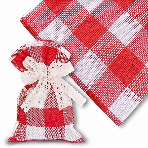 Saco Juta - 60Cmx90cm - Xadrez Branco/Vermelho - 1 unidade - Halley Fitas - Rizzo Confeitaria