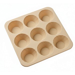 Forma De Silicone para Cupcake com 9 cavidades - Bege - 22x22x3cm - 1 unidade - Cromus Linha Profissional Allonsy