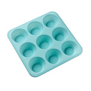 Forma De Silicone - 22x22x3Cm - Colors Cupcake 9 Cav - Azul  - 1 unidade - Cromus Linha Profissional Allonsy - Rizzo