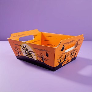 Cesta Montada para Lembrancinhas e Doces Halloween Laranja - "Noite Fantasma" - 22x17,5x8cm - 1 unidade - Ideia - Rizzo