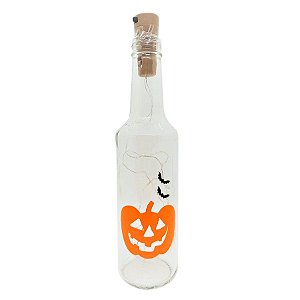 Garrafa Long Neck de Vidro com Rolha LED - Abóbora Halloween - 01 unidade - Rizzo