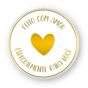 Adesivo Transparente Hot Stamping - "Feito com Amor Especialmente Para Você" - Dourado - 30 unidades -  - Rizzo