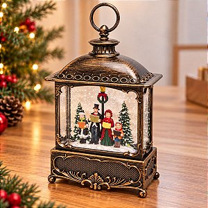 Lanterna Decorativa de Natal - "Lanterna Natalina com Pessoas e Neve" - 1 Unidade - Cromus - Rizzo