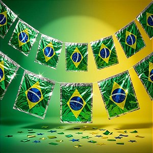 Varal Decorativo - Bandeira do Brasil Metálica - 44cm x 36,5cm - 10 Metros - 1 unidade - Rizzo