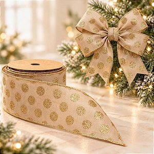Fita Natalina Bolinhas Cor de Nude - Cromus Natal - 1 unidade - Rizzo