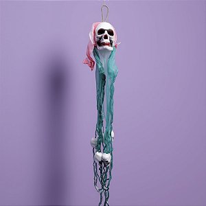 Enfeite de Halloween - Caveiras com Pano Rosa e Verde - 1 unidade - Rizzo