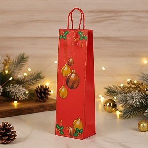 Sacola para Garrafa de Vinho  Natal - Vermelho - Ref. 6437 - 10 unidades - Rizzo