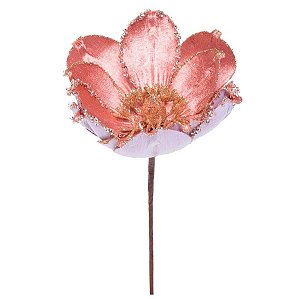 Galho Pick Flor Magnolia Rosa - Cabo Curto - 1 unidade - Cromus - Rizzo Confeitaria