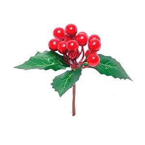 Pick Decorativo de Natal - Folhas e Frutas Vermelhas - 1 unidade - Cromus - Rizzo