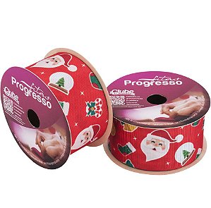 Fita de Cetim EGL009TR 38 mm - Cor 002 - Papai Noel Lúdico - Rolo 10 Metros - 1 unidade - Fitas Progresso - Rizzo Confeitaria