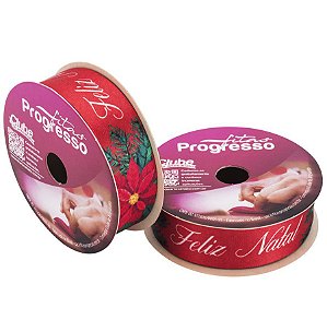 Fita de Cetim ECF005TR 22 mm - Cor 140 - Frases Feliz Natal c/ Flores - Rolo 10 Metros - 1 unidade - Rizzo  Confeitaria