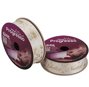 Fita de Cetim ECF005H 22 mm - Cor 875 - Frase Feliz Natal - Rolo 10 Metros - 1 unidade - Fitas Progresso - Rizzo Confeitaria