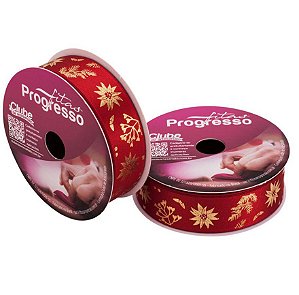 Fita de Cetim ECF003H 22 mm - Cor 798 Flores de Natal - Rolo 10 Metros - 1 unidade - Fitas Progresso - Rizzo