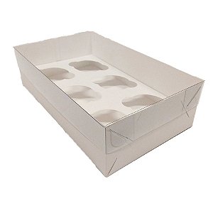 Caixa Transparente - 6 Cupcake - Branco - 30 x 18 x 8 cm  - 5 unidades - Assk - Rizzo