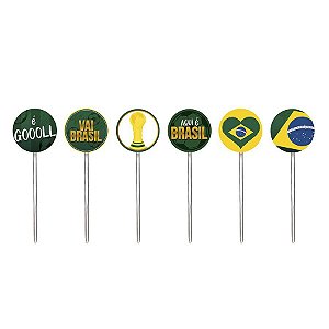 Pick Decorativo para Doces - Brasil Copa - 12 unidades - Cromus