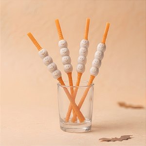 Canudo Decorativo Fantasminha com Braços Laranja - 5 unidades - Rizzo