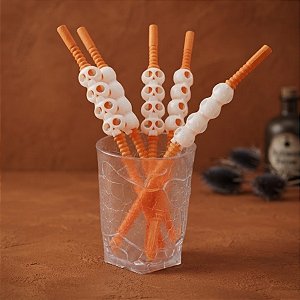 Canudo Decorativo Caveira de Halloween Laranja - 5 unidades - Rizzo