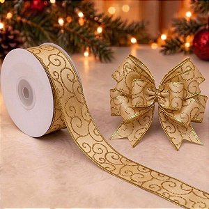 Fita Decorativa Arabesco Dourado - 6,3cm Altura x 914 cm Comprimento - 1 unidade - Cromus - Rizzo