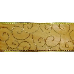 Fita Decorativa Arabesco Dourado - 6,3cm Altura x 914 cm Comprimento - 1 unidade - Cromus - Rizzo