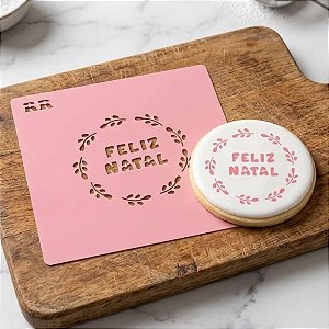 Stencil Redondo de Natal - Frase "Feliz Natal" - Ref. 4039 - 14,5x14,5cm - 1 unidade - RR Cortadores - Rizzo