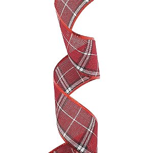 Fita Aramada - Xadrez - " Vermelho Preto e Branco" 6,3cm x 9,14m - Cromus Natal - 1 unidade - Rizzo