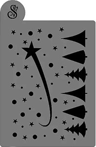 Stencil para Bolo (Mod.30) Estrela Cadente Natal - 16,5 cm x 25 cm - 1 unidade - Sonho Fino - Rizzo Confeitaria