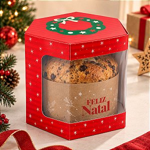 Caixa Sextavada de Panetone - Papai Noel - 10 unidades - Ideia Embalagens - Rizzo