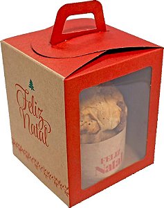 Caixa Soft Panetone - Feliz Natal -  c/ visor - Kraft  - 10 unidades - Ideia Embalagens - Rizzo