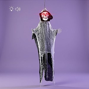 Enfeite Decorativo de Halloween Com Luz e Som - Caveira Fantasma - 100x65x20cm - Halloween - 1 unidade - Cromus - Rizzo