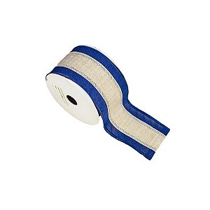 Fita Decorativa 6,3cm x 9,14m - Faixa Azul com Bege - 1 unidade - Rizzo