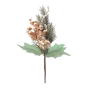 Pick Decorativo de Natal - Folhas Frutas e Pinhas - 24cm  - 1 unidade - Cromus - Rizzo